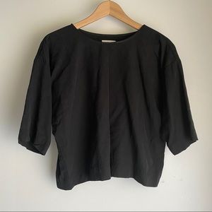 Black linen blend top
